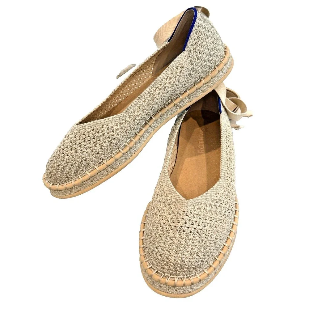 Rothy’s Espadrille Diamond Metallic Ankle Tie Women’s Size 8 Flats Slip On
